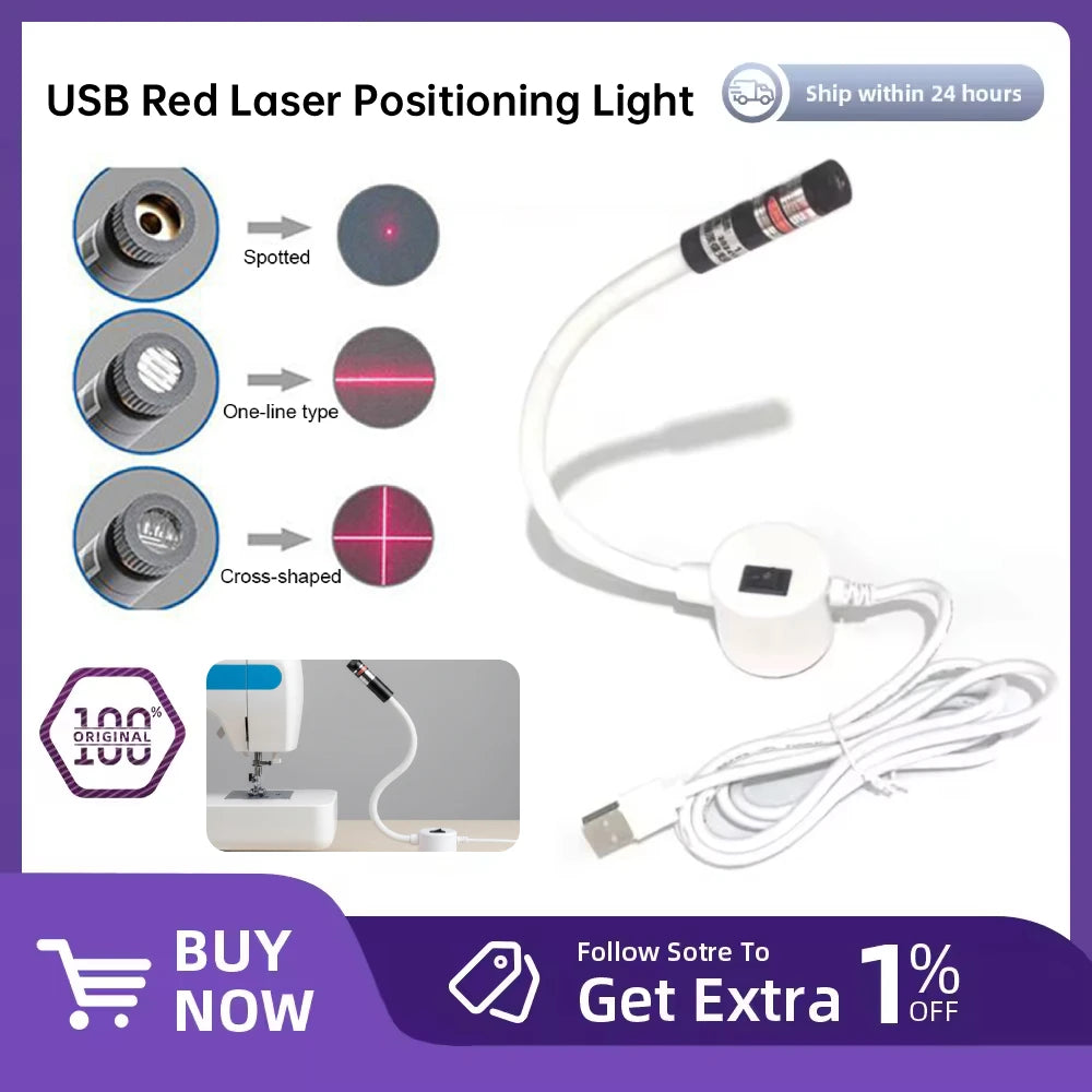 USB Sewing Machine Quilting Light with Adjustable Dot/Straight Line/Crosshair Red Laser Positioning Light for Precise Stitching