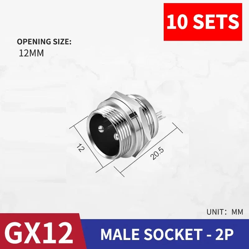 10 Pcs GX12 Aviation Circular Connector GX12-2Pin 3pin 4pin 5pin 6pin 7pin Male Female 12MM M12 Fixed Rear Nut Plug&Socket