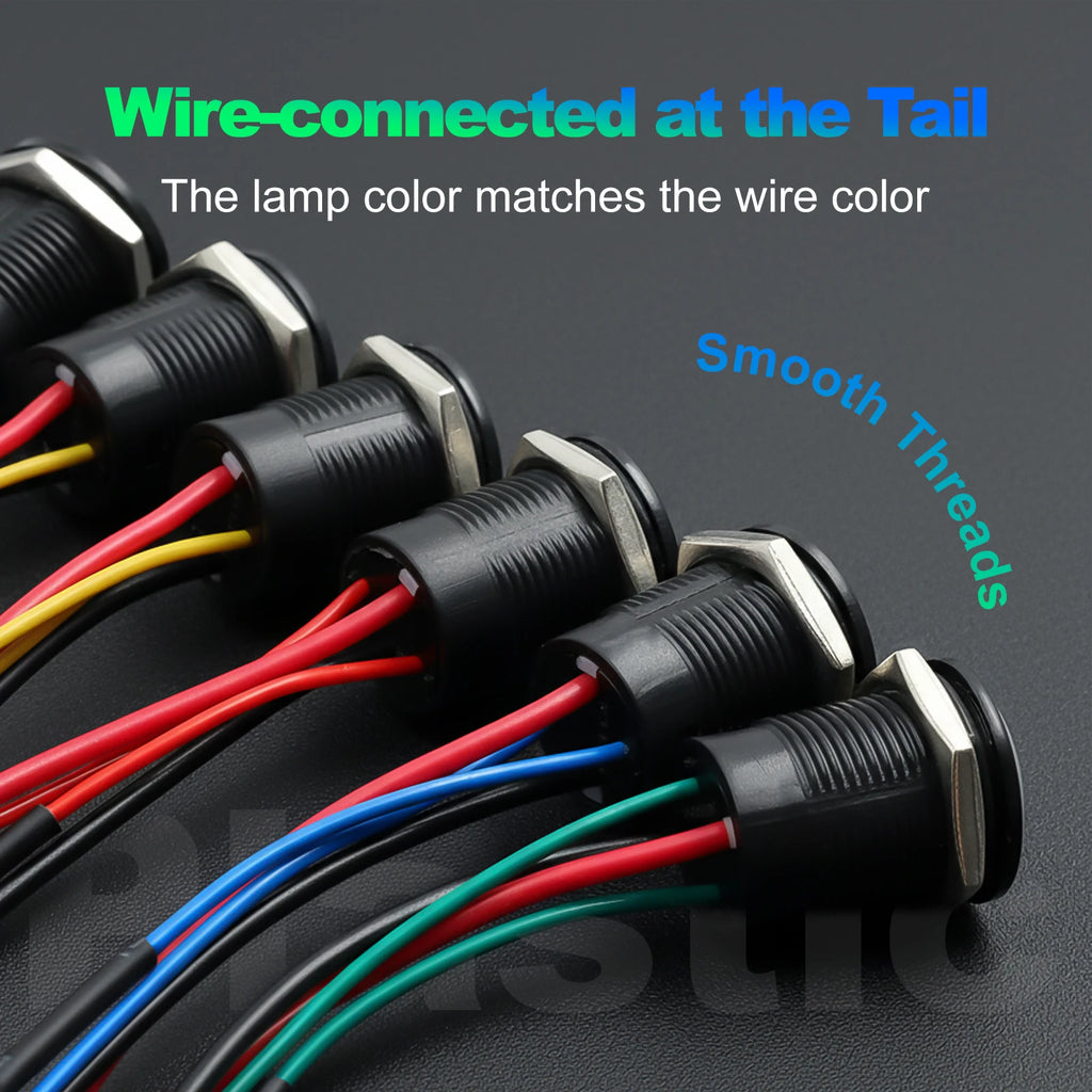 12mm Plastic Push Button Switch IP65 Waterproof 12V 24V Pre-Wired Symbol LED Dash Indicator Switch for Car Marine Boat RV Truck