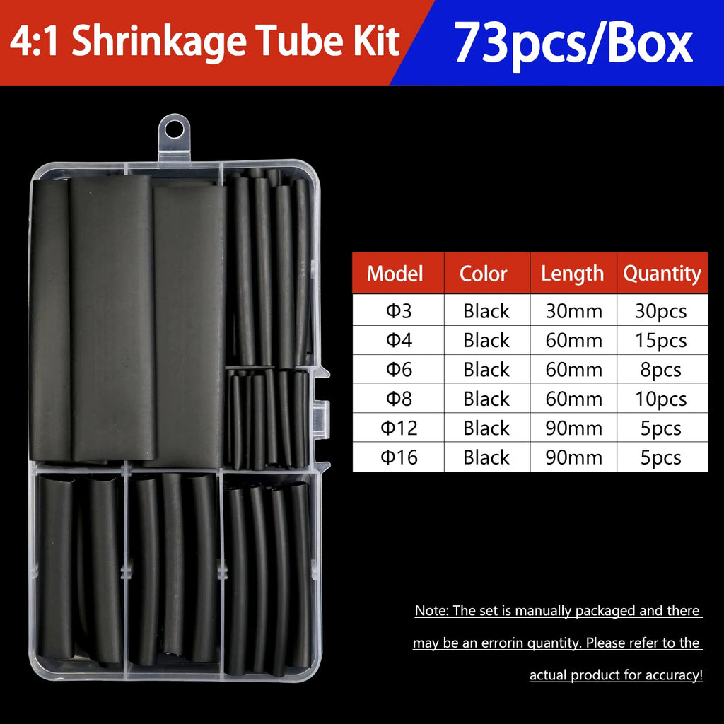 Heat Shrink Tubing Kit 73-900PCS 2:1 3:1 4:1 Ratio Cable Wire Insulation Sleeve Electrical Repair Protector Heat-Shrink Tube Set