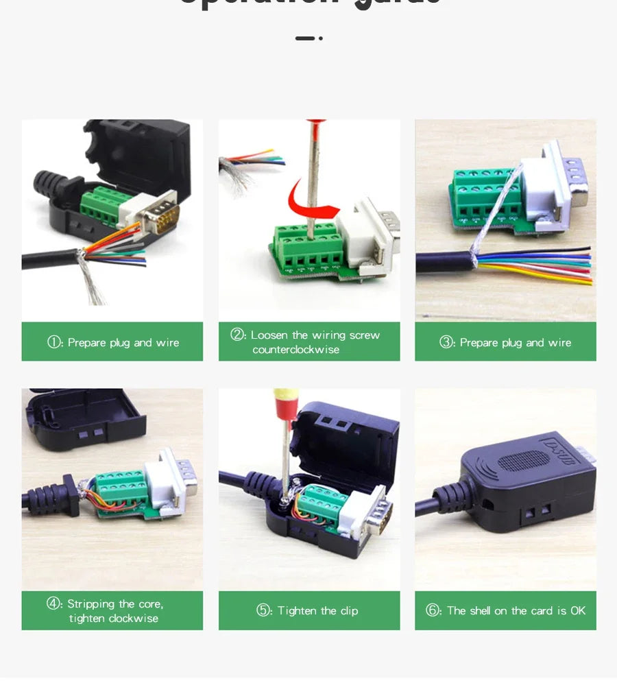 DB9 DB15 DB25 Connector D-SUB 9 15 25 Pin Male Female Plug RS232 RS485 Breakout Terminals 21-24 AWG Wire Solderless Connectors