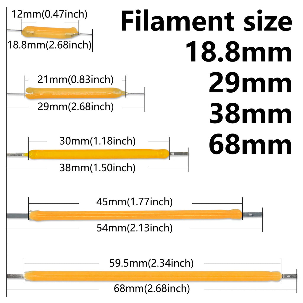20PCS Per Box Multicolour 3V COB LED Filament 3V Edison Bulb Lamp Parts Incandescent Light Diodes Accessories Holiday Lighting
