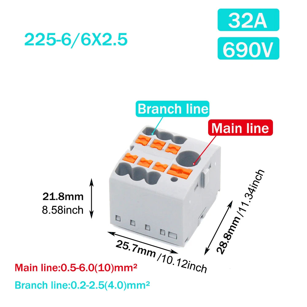 1PCS Wire Electrical Connectors PTFIX 2.5mm Wire Merging And Branching Device Push-in Terminal Block Connector Mount On Din Rail