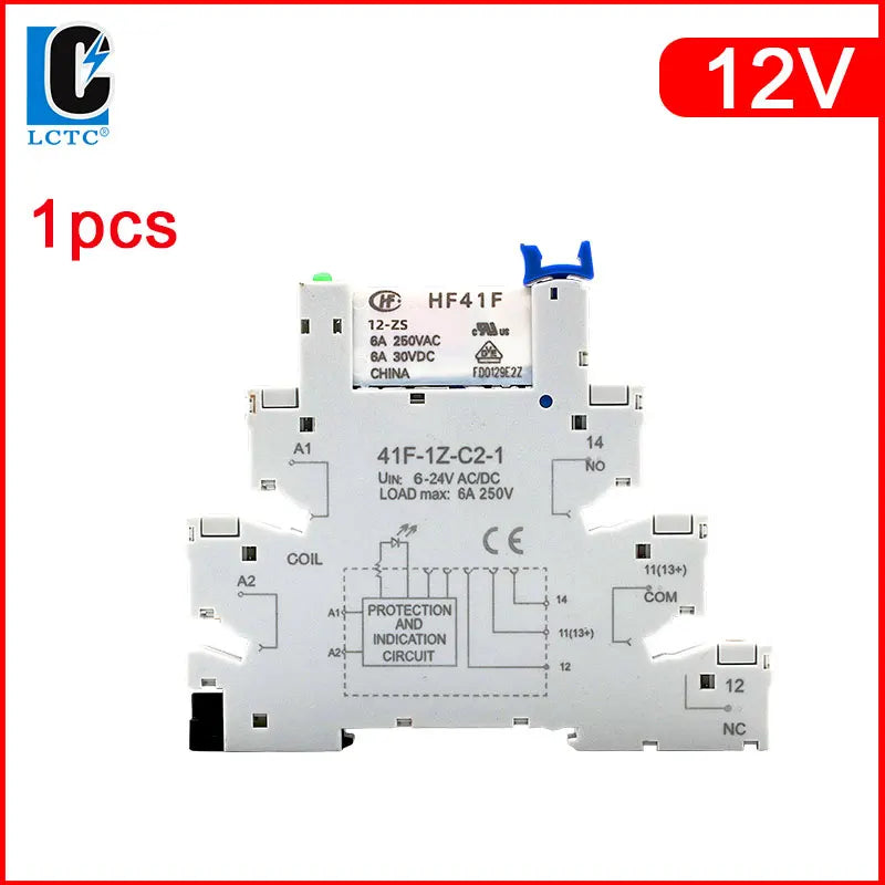 1PCS Slim Relay HF-41F 5V 12V 24V High Frequency Relay Base DIN Rail Relay 41F-5-ZS41F-12-ZS41F-24-ZS LED 6A