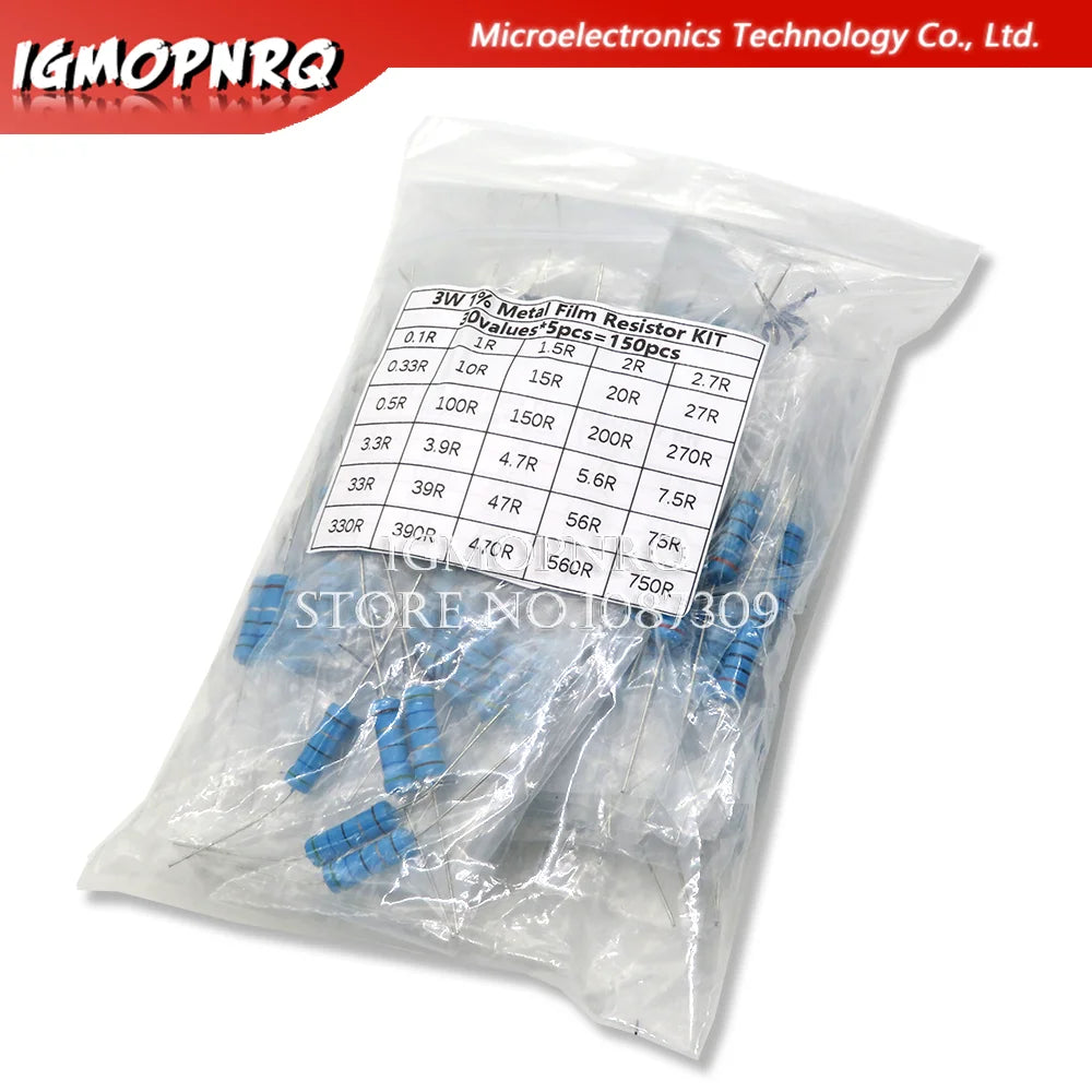 150PCS 300PCS 1/4W 1/2W 1W 2W 3W Resistance 1% Metal Film Resistor Assortment Kit Set 30Values Each 5/10PCS 1~750 1K~820K Ohm