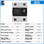 LCTC SSR Random Solid State Relay 10A 25A 40A 60A 80A 100A 120A DC Control AC Single Phase Control 3-6VDC 24-480VAC