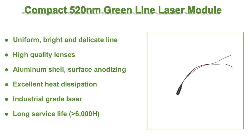 New Economical Compact Green Line Laser Diode Module 520nm D7mm 0.5mW 1mW 5mW 3V Industrial Grade for Woodworking Machinery