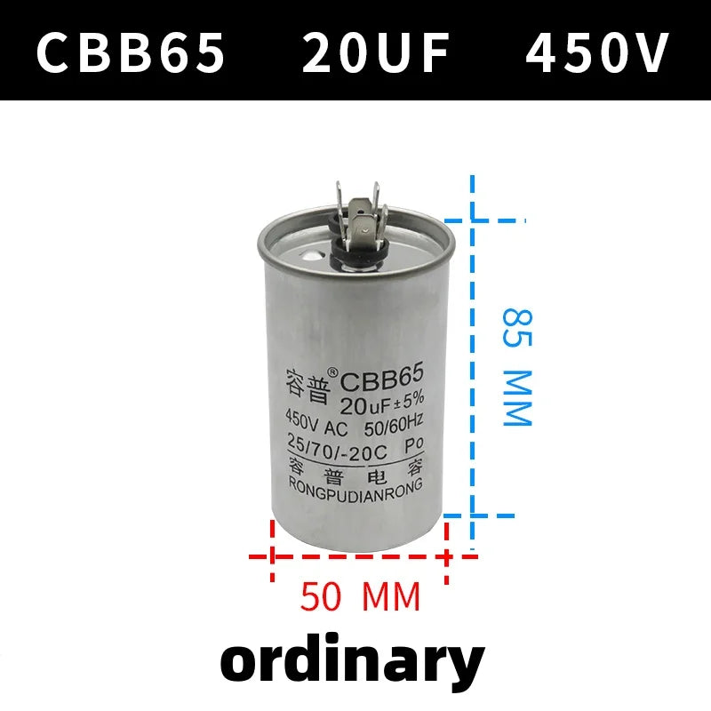 CBB65 450V Motor Capacitor Air Conditioner Compressor Start Capacitor 5uF 6uF 20uF 25uF 30uF 35uF 40uF 45uF 50uF 60uF 70uF