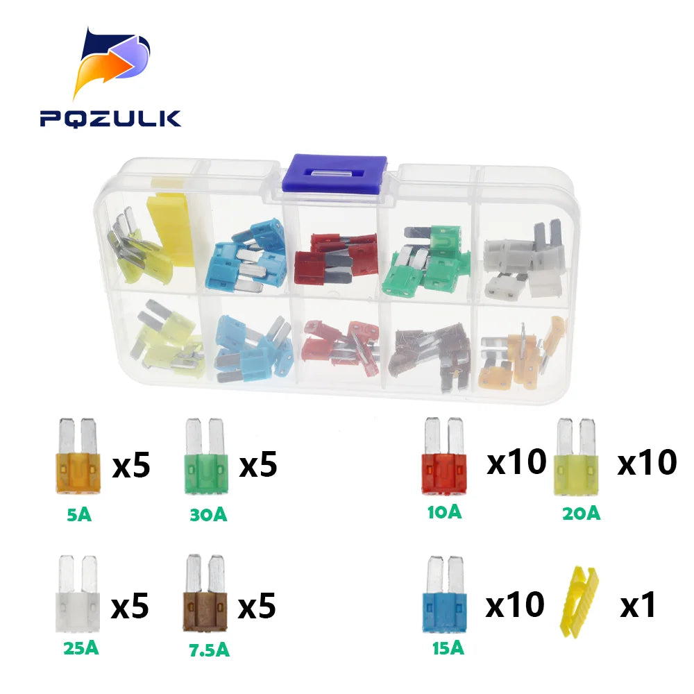 Profile Medium Mini Micro2 Size Blade Type Car Fuse Assortment 5/7.5/10/15/20/25/30/35A Fuse Set Auto Car Truck with Box Clip