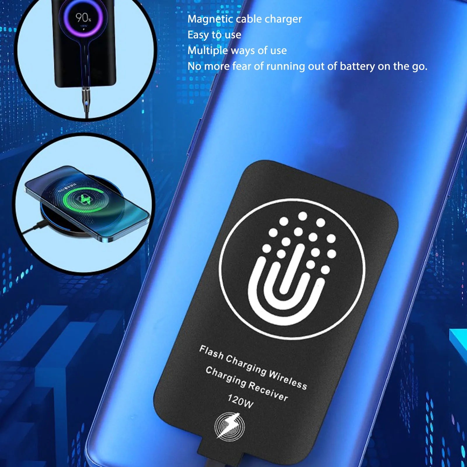Portable 120W TypeC Magnetic Dual Purpose Wireless Charging Receiver 10W Thin Wireless Charging Receiver for Galaxy A51 A40 A20E