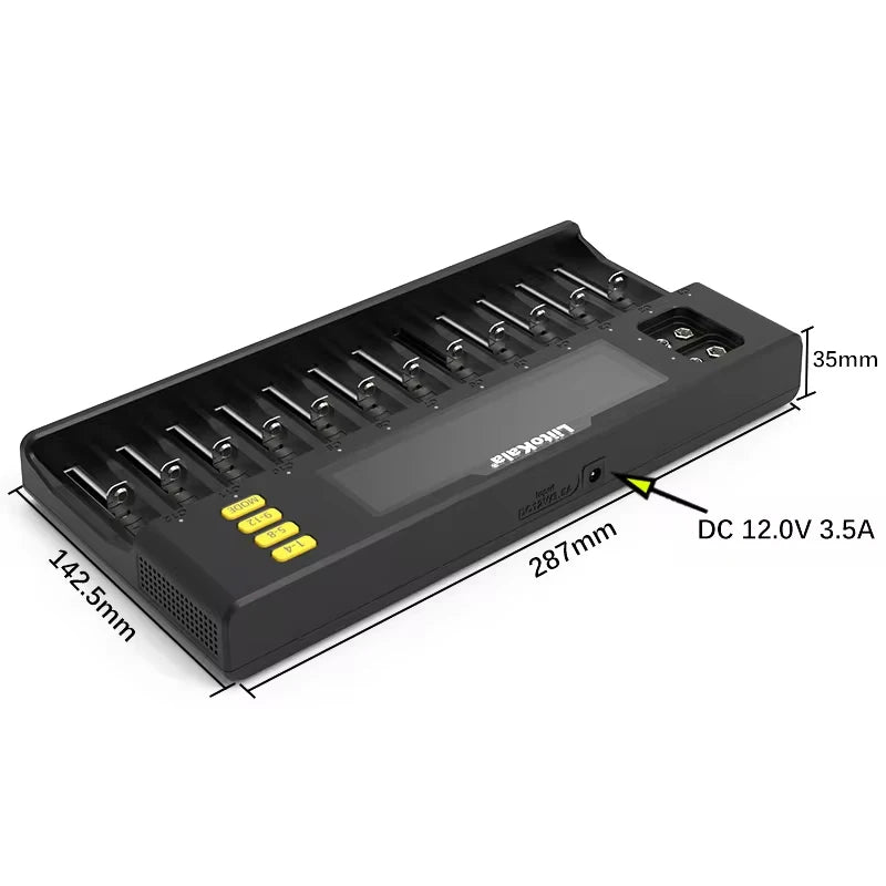 LiitoKala LiI-S12 Smart Charger 14 Slots - CE Certified Universal Charger for Li-ion/LiFePO4/Ni-MH/9V Batteries 18650, 26650, AA