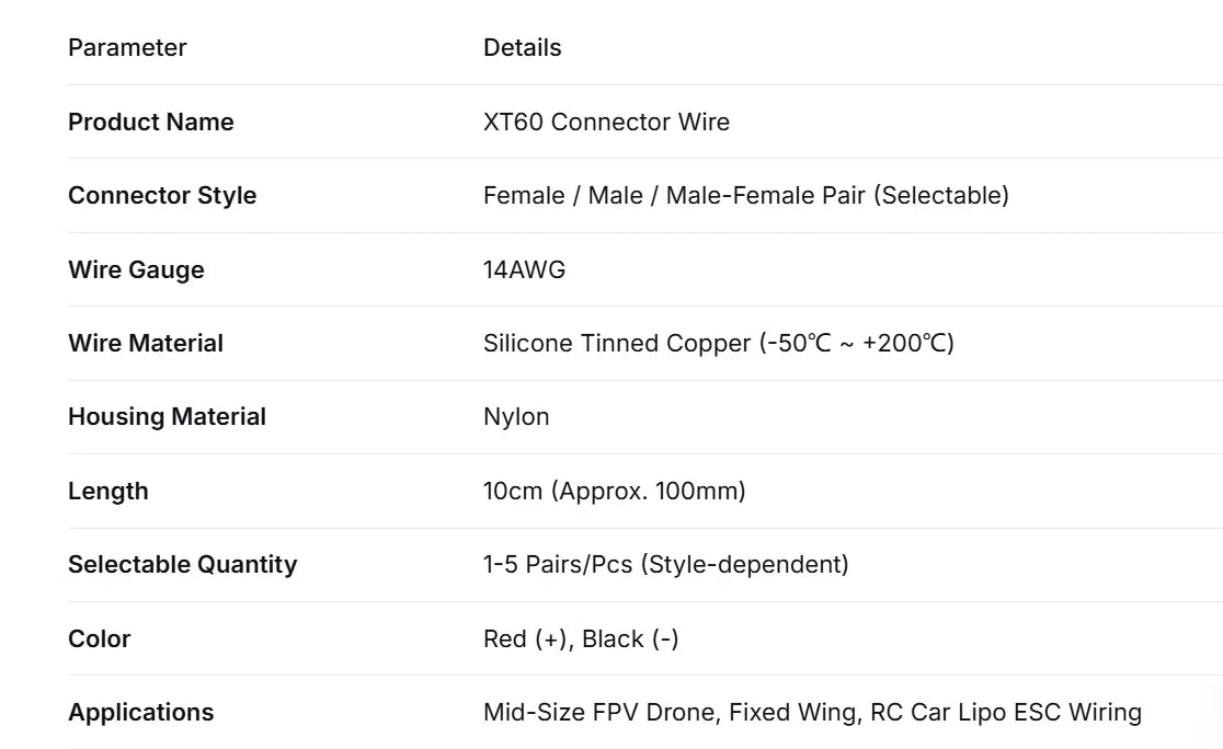 XT60 Male Female Connector Plug Silicone Wire 14AWG Tinned Copper 10cm Pair for RC Lipo Battery Drone FPV Car Boat Charger DIY