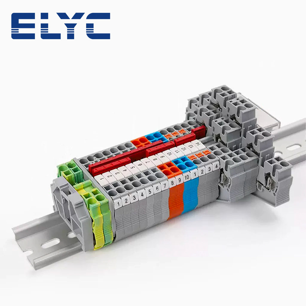 100Pcs PT2.5-PE Push-in Ground Feed Through Protective Earth PE Wire Electrical Connector Din Rail Terminal Block PT 2.5-PE