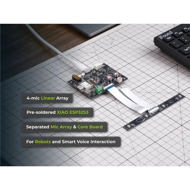 XIAO ESP32S3 Embedded AI Respeaker Flex XVF3800 Linear 4-Mic Microphone Array, USB/I2S For Robotics
