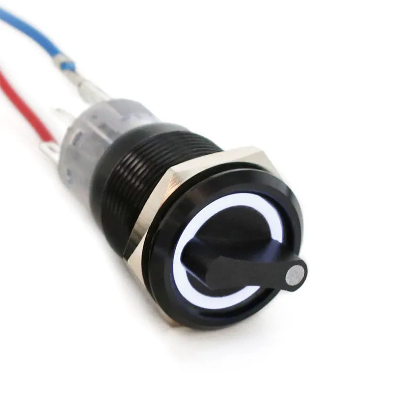 19mm Black Self-return Momentary Self-locking Fixation Waterproof DPDT Illuminated Metal Selector Rotary Switch 2/3 Position LED