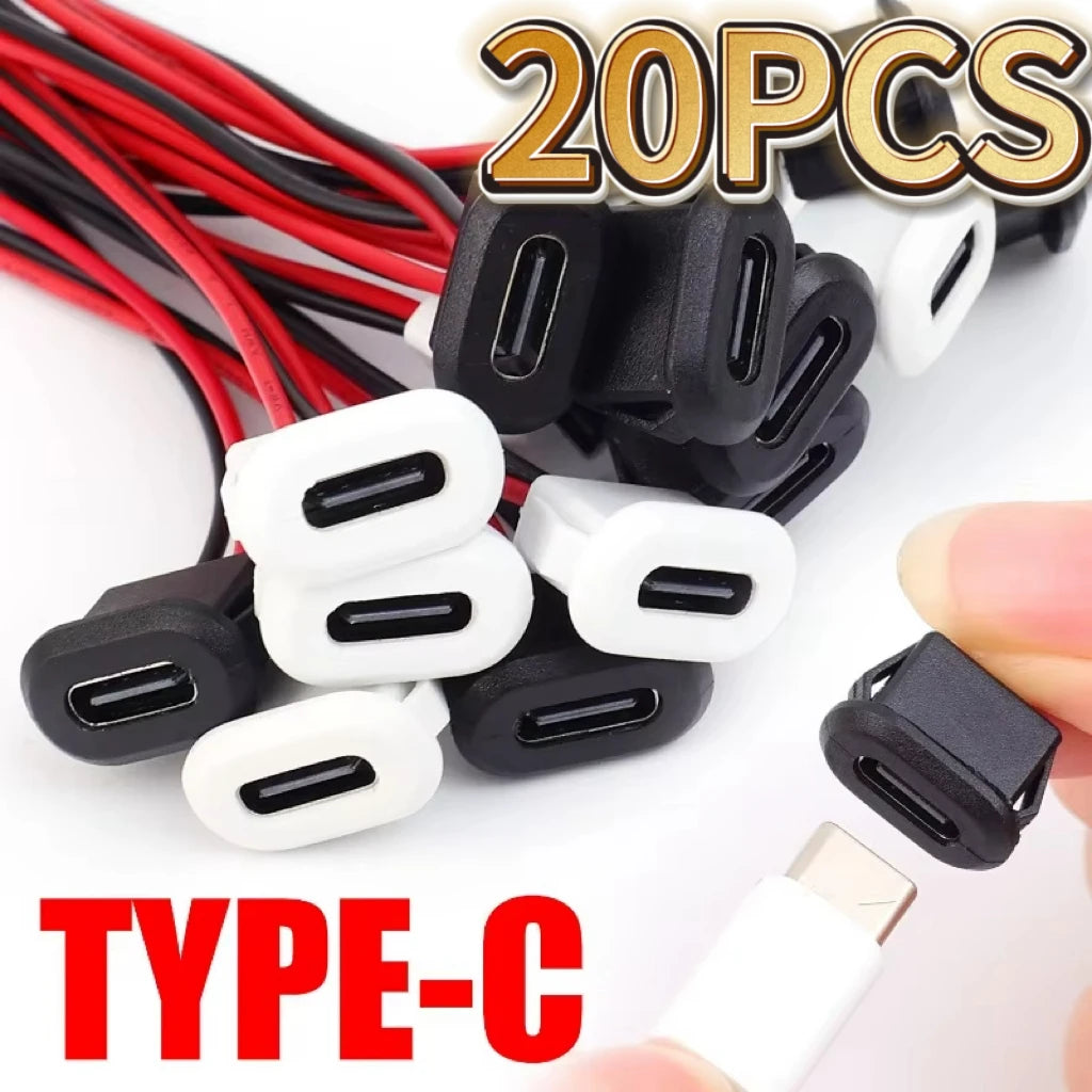Type C Female Connector Waterproof USB C Female Jack Socket 2 Pin 3A Charging Port Power Cable Extension Direct Crimp Mount