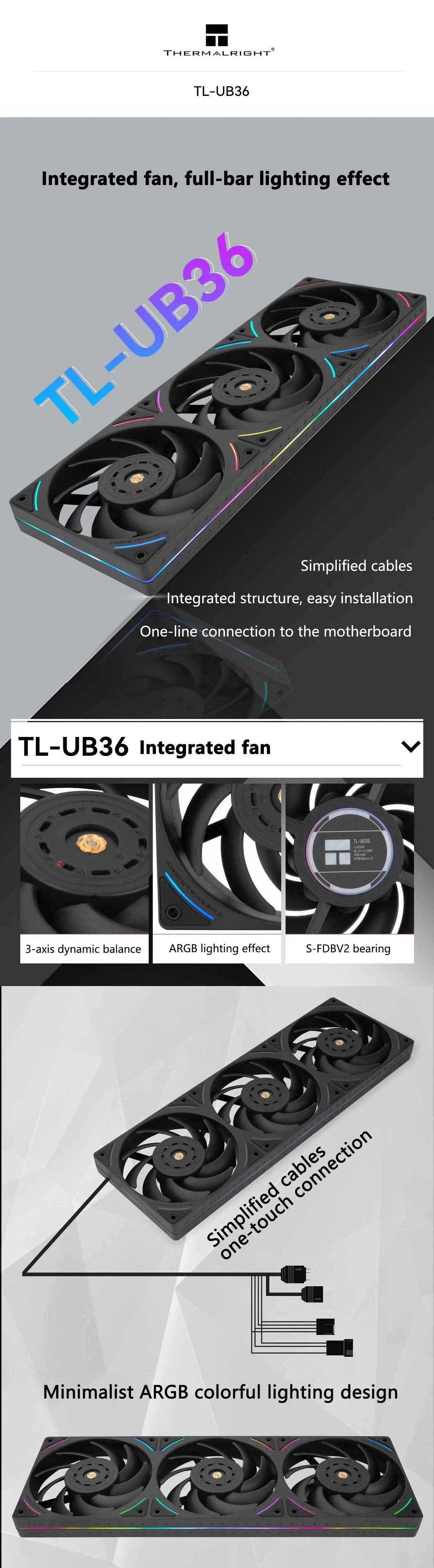 Thermalright TL-UB36 360mm Radiator Fan ARGB Computer Cooling 12CM One-Piece Performance grade air pressure Case Fans 2150RPM