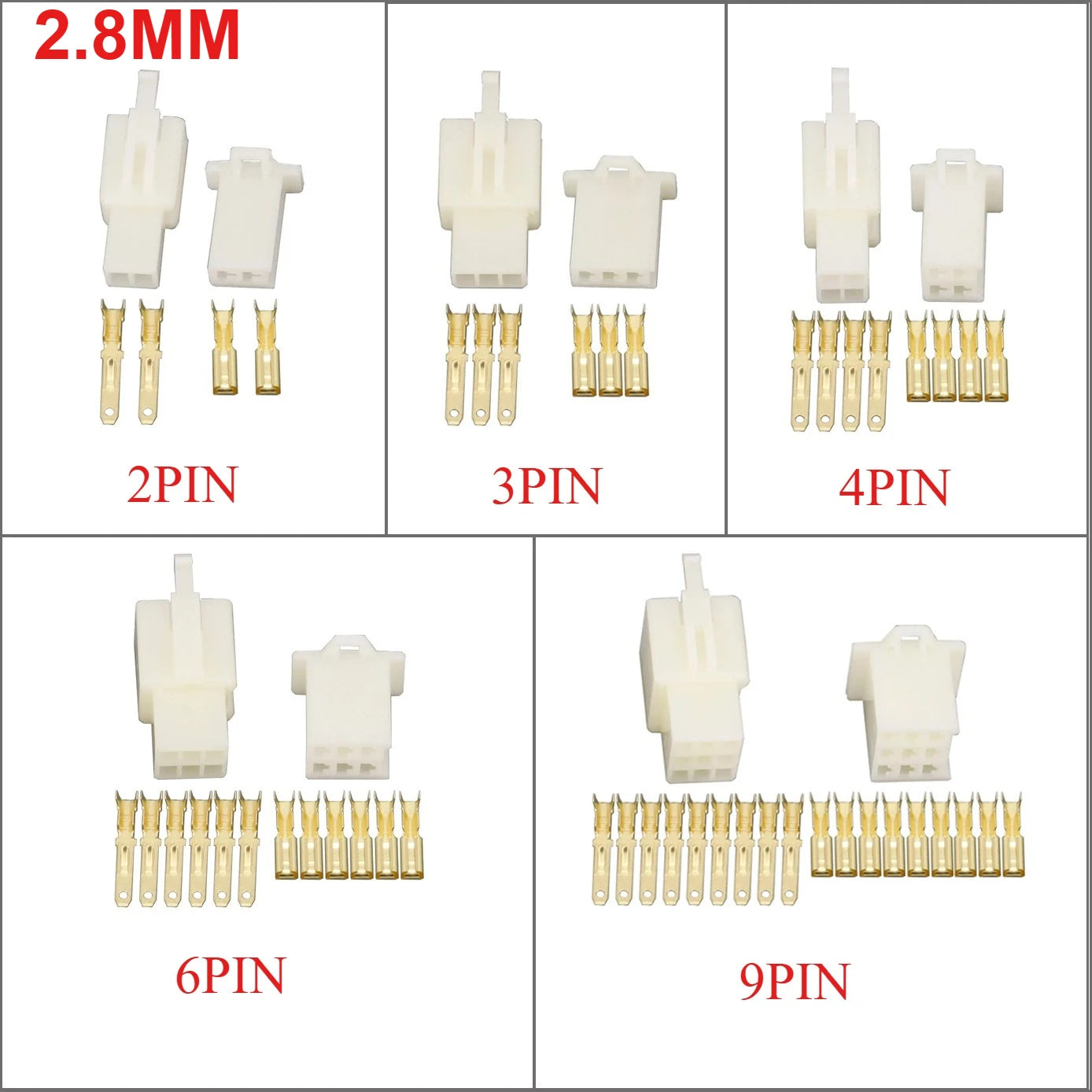 10Sets DJ7021A 2/3/4/6/9Pin 2.8mm Series Electrical Wire Connector Male Female Cable Terminal Plug Kits for Motorcycle Ebike Car