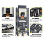 1 Set ESP32-S3 CAM Development Board N16R8+Type C USB Cable with ESP32 S3 Cam Sensor Shield for Arduino ESP32 S3 IDE Programming