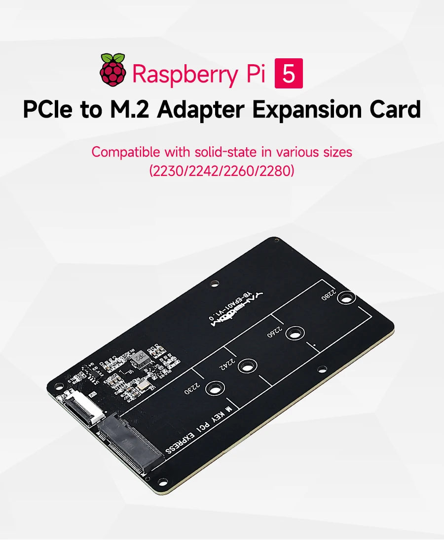 Raspberry Pi 5 Dedicated PCIE to M.2 NVME SSD Solid State Drive Expansion Board 2230 2242 2260 2280 Support Pi5 Active Cooler
