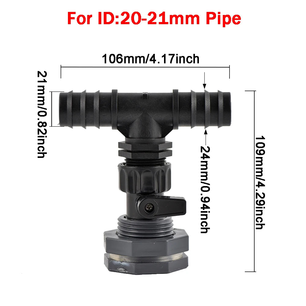 Rain Barrel Overflow Kit, 3/4 Inch Rain Barrel Valve, Barbed Fittings Connectors Tee Elbow Water Pipe Fittings