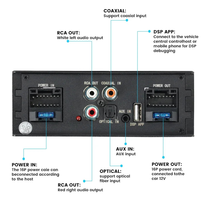 Audio DSP Digital Processor 4x50W High Power Amplifier for Honda KIA Toyota Android Car Radio Sound Upgrade Subwoofer APP Adjust