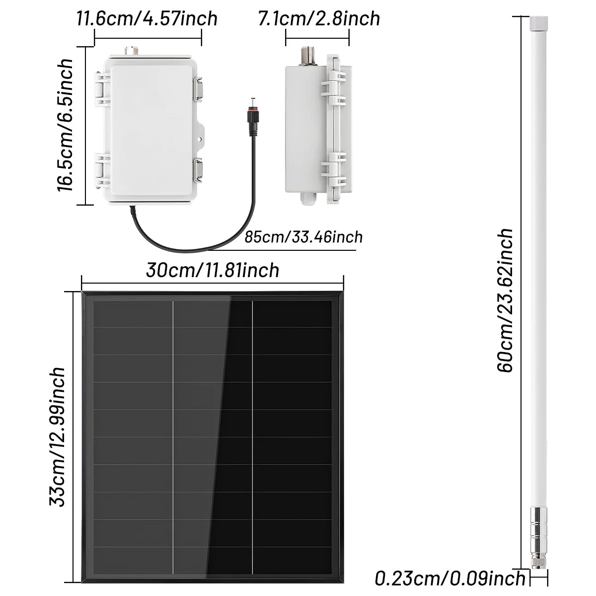 HP1 High Power LoRa Module Wismesh 1w Booster Starter Kits with 20w Solar Power System 6dBi Fiberglass Antenna Mount