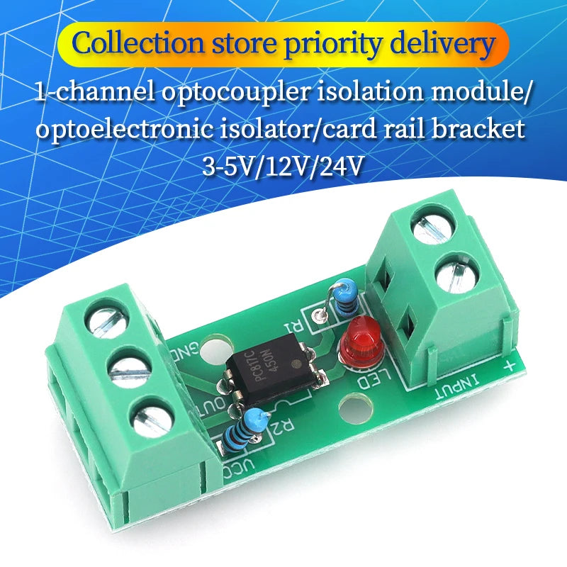 1/5/10PCS 1Channel Way Optocoupler Isolation Module PC817 3V-5V 12V 24V Photoelectric Isolator Rail Holder PLC Drive Motor Board