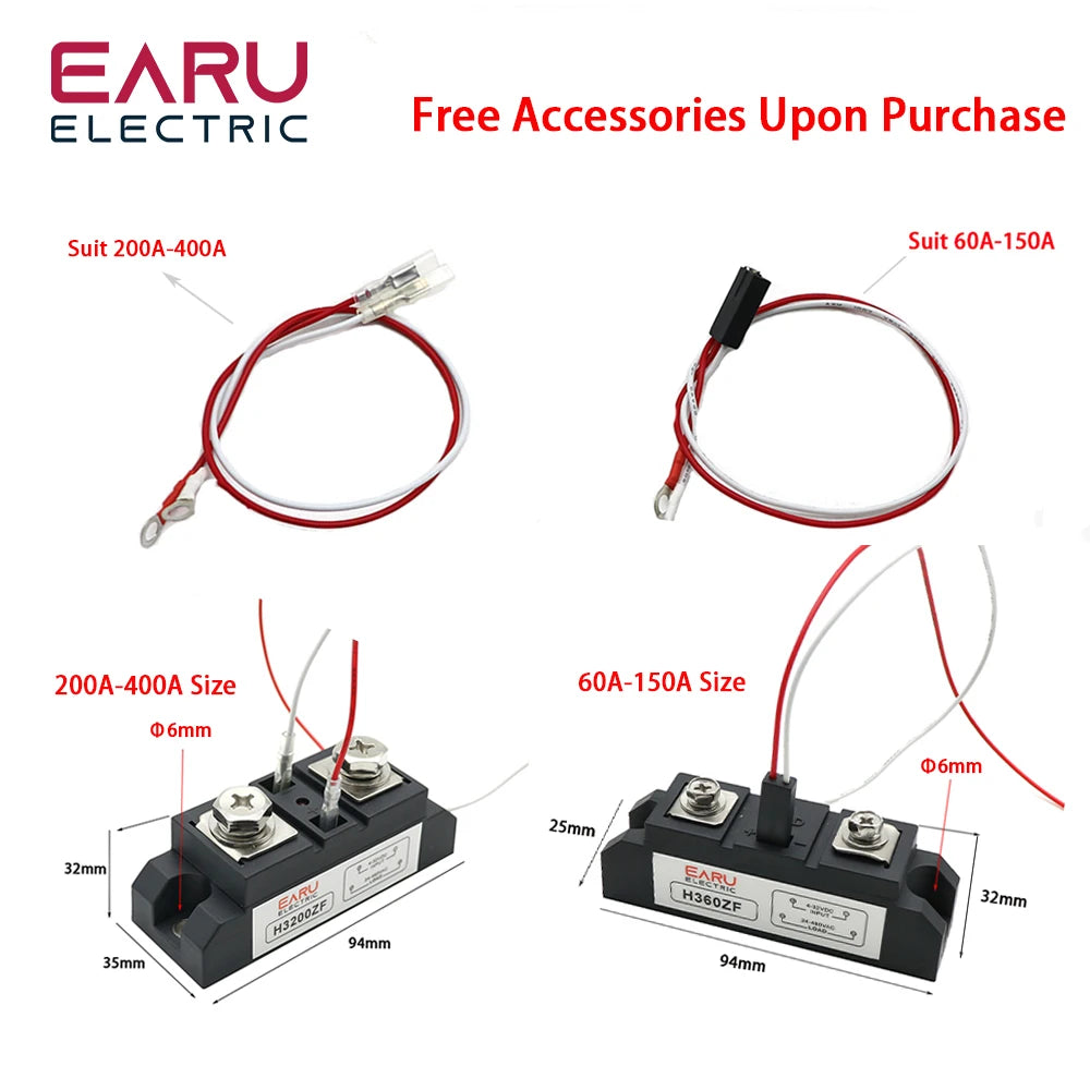 EARU Industrial Solid State Relay SSR Module Single Phase Input 3-32VDC Output 24-480VAC Industrial 60A 80A 100A 150A 200A 300A