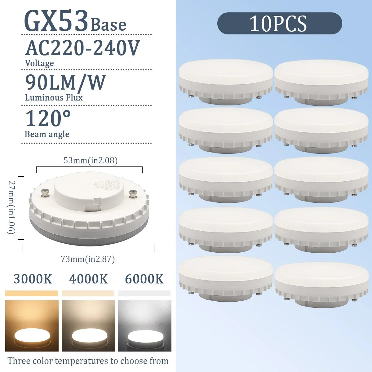 1-10pcs Hight Lumen GX53 LED Bulb 5W-15W 220V Disc Frosted Puck Warm Light 3000K,Reflector, 60W Equivalent,  Retrofit The GX53