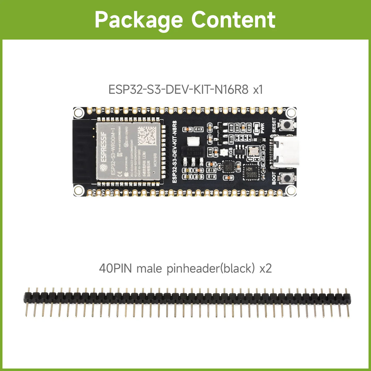 Waveshare ESP32-S3 Microcontroller, 2.4GHz Wi-Fi Development Board, 240MHz Dual Core Processor, ESP32-S3-WROOM-1-N8R8 Module