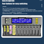 LiitoKala Lii-S12 12-Slot LCD Battery Charger for Li-ion LiFePO4 Ni-MH Ni-Cd 9V 21700 20700 26650 18650 16340 18350 RCR123 18700