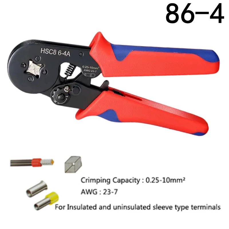 Boxed VE Tubular Crimp Terminals,Cable Electrical Connector,Insulated Wire Connectors,Tube Type Terminal Crimping Pliers HSC86-4