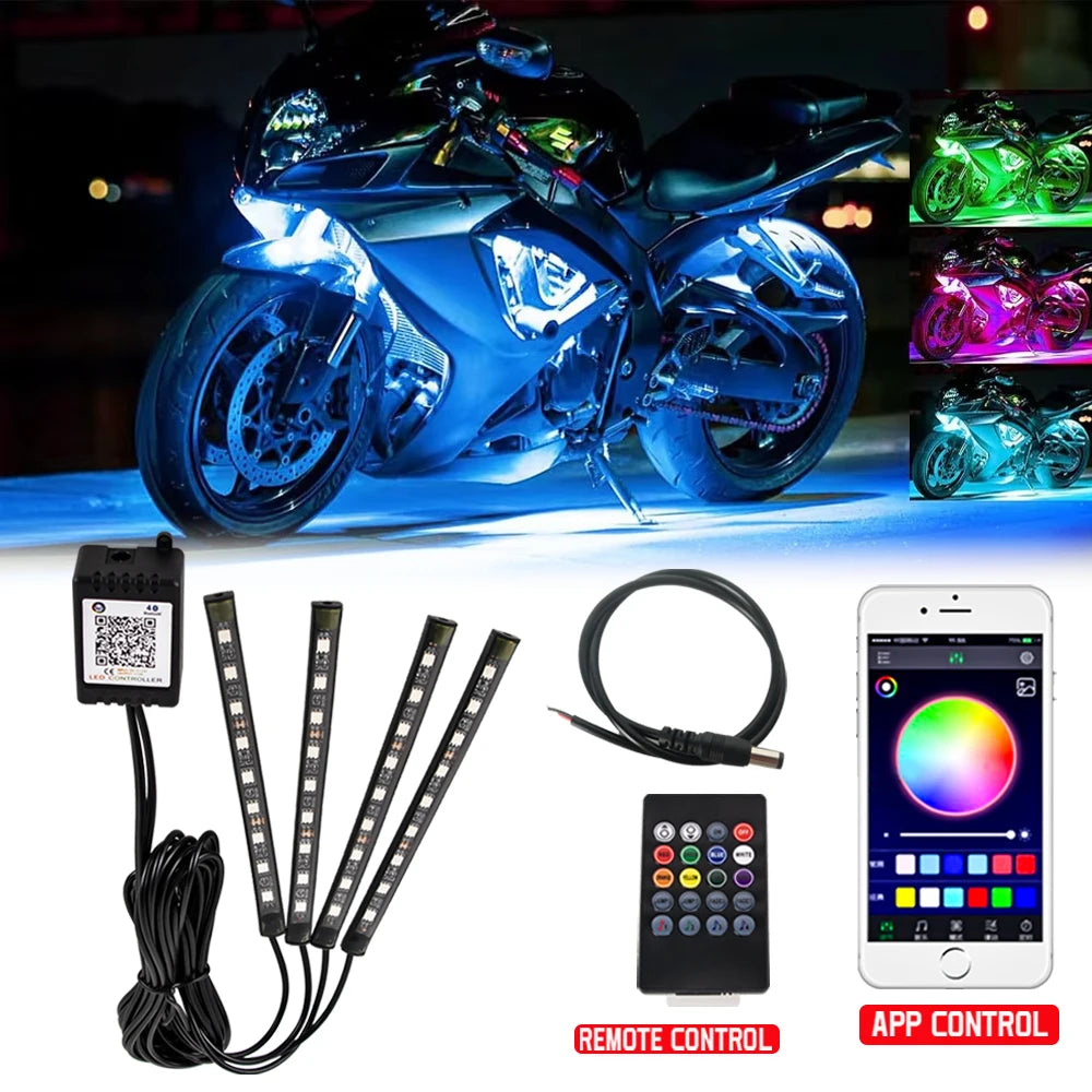 Led Motorcycle Atmosphere Light Decorative Ambient Light Strip Neon Lamp Flexible RGB APP 12V For Harley Yamaha Kawasaki Suzuki