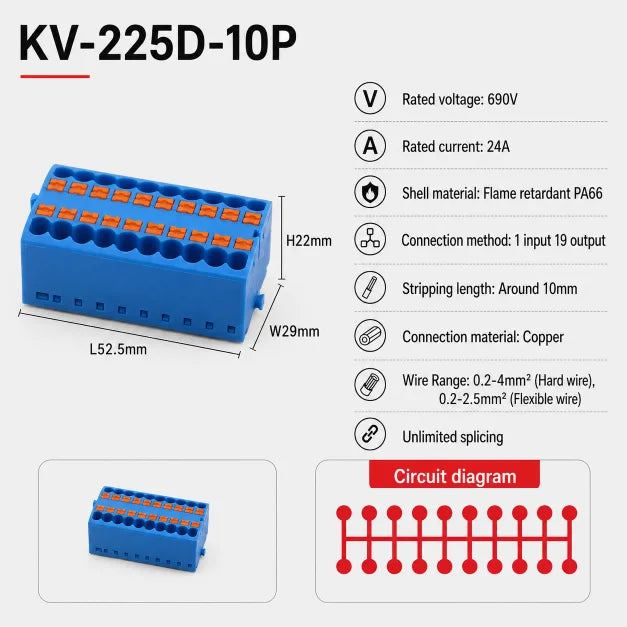 DIN Rail Terminal Block 1/5/10PCS 2.5mm2 Push In Quick Connect Electrical Wire Connector Modular Power Distribution Block