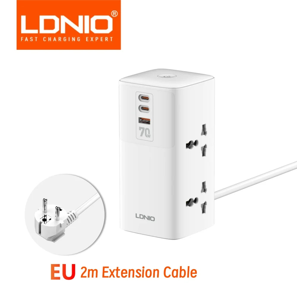 LDNIO Tower Multi Tap Cube Power Strip 70W Charging Stations 4 Outlet Line Filter UK US EU Korean Type Plug To Universal Adapter