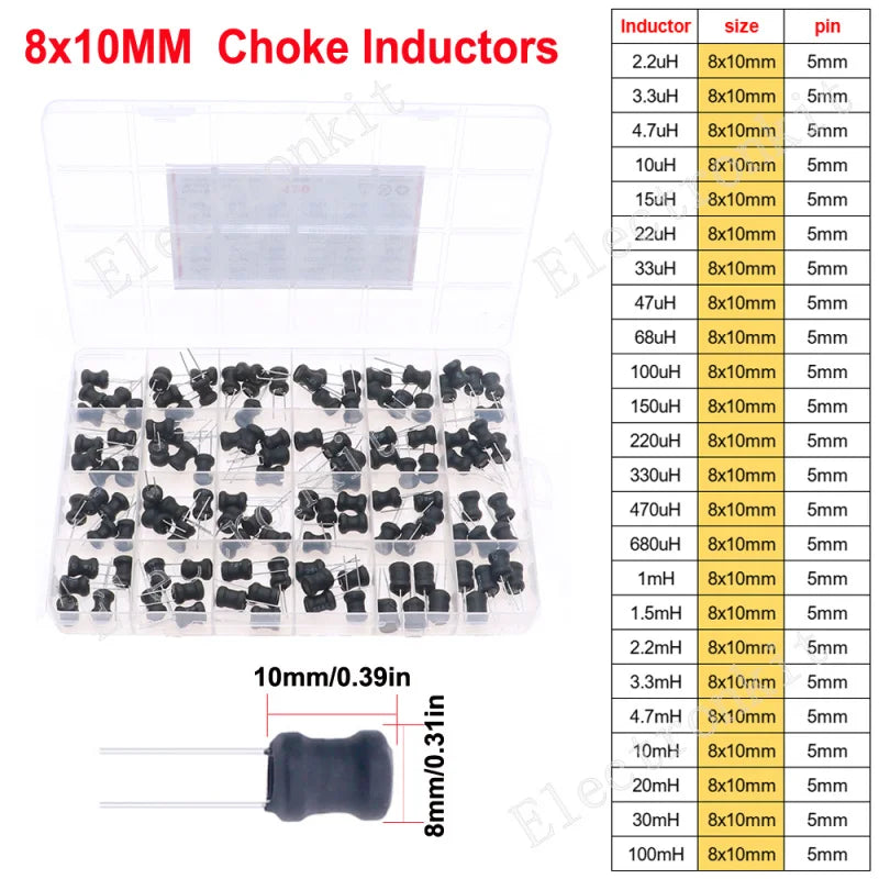 2.2uH 3.3uH 4.7uH 10uH 22uH 47uH 68uH 100uH 220uH 1mH 4.7mH 10mH 100mH Toroid Core Choke Color Ring Power Inductor Assorted Kit