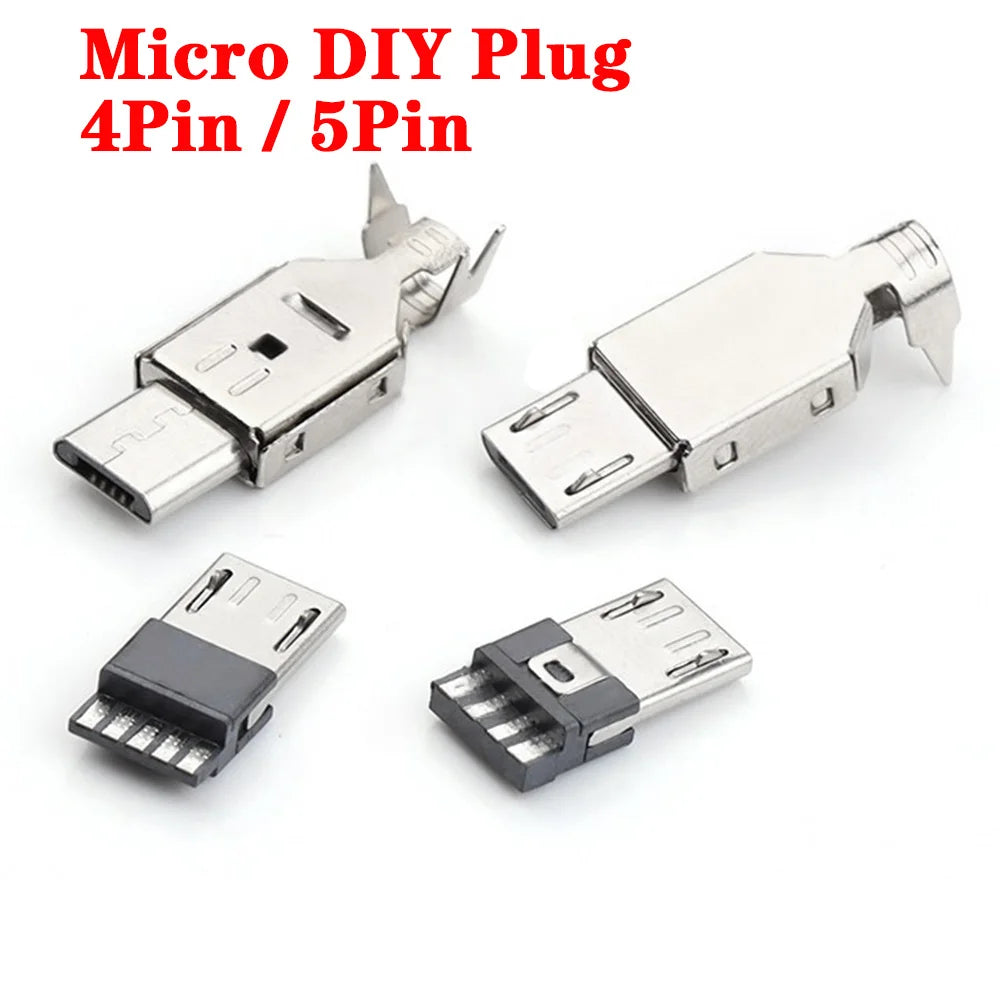 5pcs/lot Micro USB 4pin 5PIN Male Connector Plug Metal Shell Welding Wire Data OTG Line Interface DIY Data Cable Plug