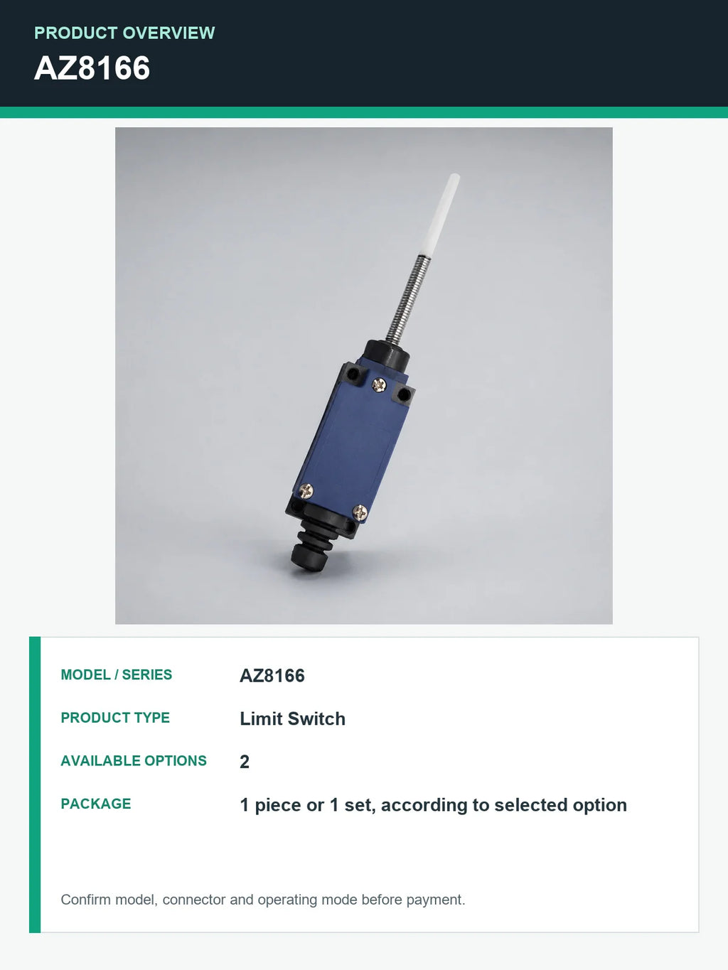 AZ8166 Industrial Limit Switch Micro Travel Switch for CNC Automation Machinery