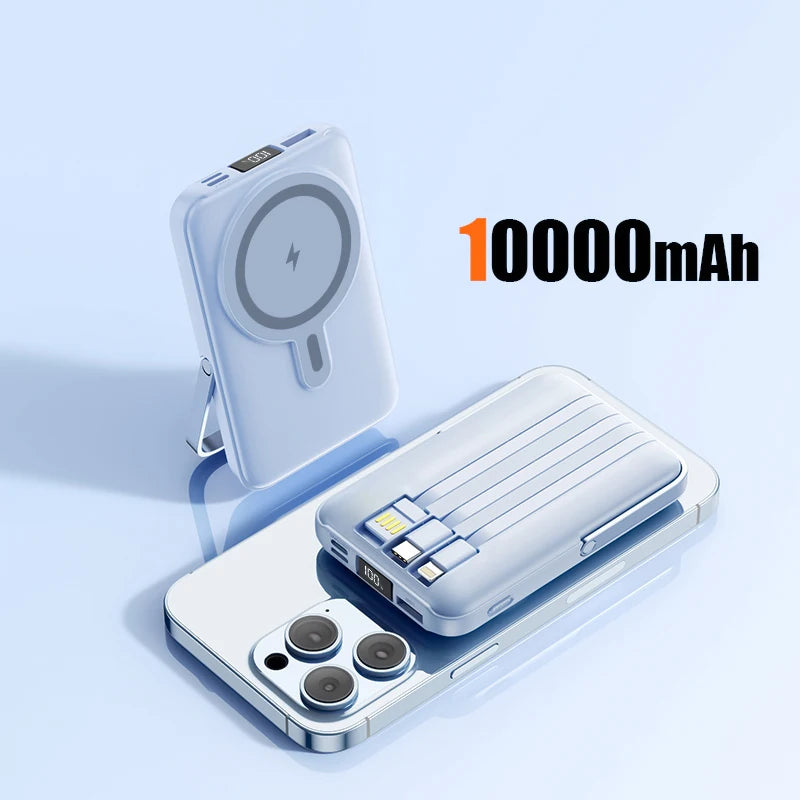 10000mAh Wireless Magnetic Power Bank Portable 22.5W Fast Charging For All Smartphones Mobile Power with Back Clip and Bracket Desktop Charger