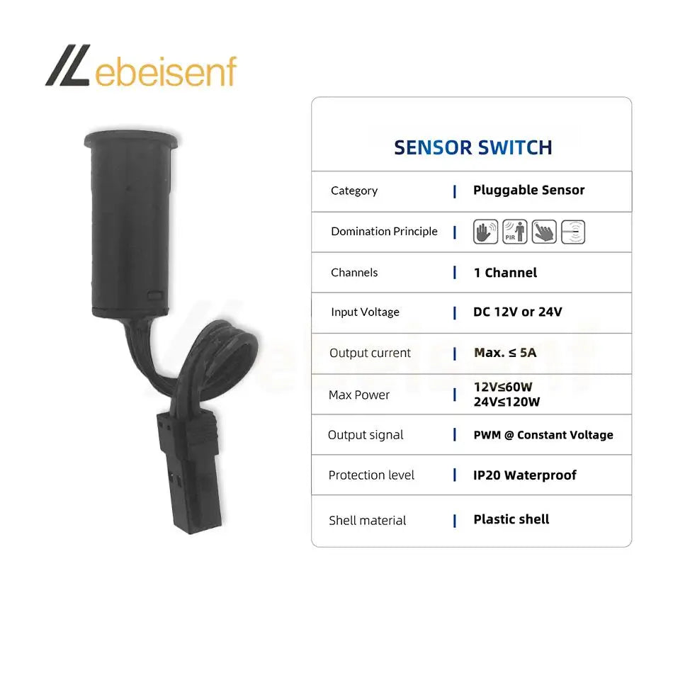 DC 12V 24V 5A LED Cabinet Sensor Switch Door Control/PIR Motion/Hand Sweep/Touch Activated for Wardrobe Closet Under Strip Light