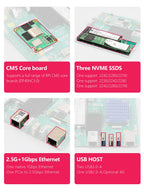 Raspberry Pi CM5_NAS_M.2 board,3* NVME ssd, M.2 support 22110 2280 2242,2.5Gbps ETH and GIGA ethernet, OpenMediaVault,4*PCIE