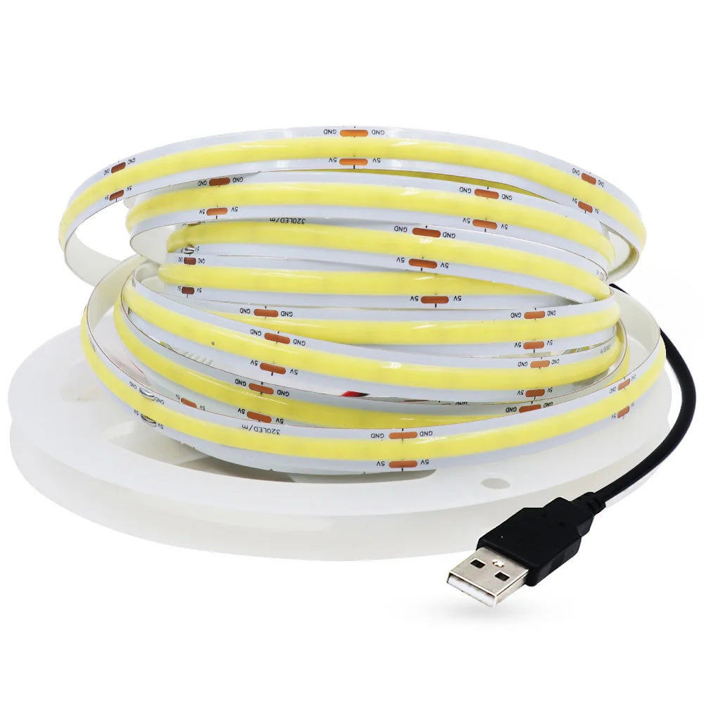 5V USB COB Led Strip Light White/Red/Green/Pink/Ice Blue/Yellow 320 Leds Flexible Ribbon DC Night Lamp TV Backlights Home Decor
