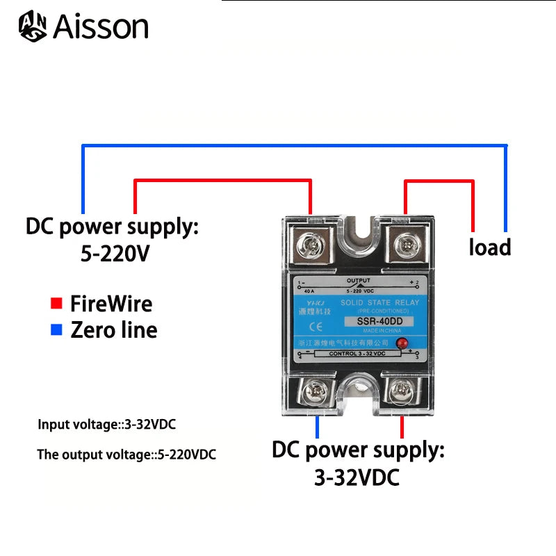 SSR-10DD 25DD 40DD Single Phase DC Controlled DC SSR Solid State Relay With Plastic Dust Cover Heat Sink 220V 10A 25A 40A