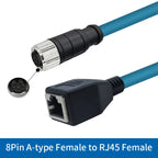 M12 to RJ45 Female Head Gigabit Ethernet Extension Cable 4Pin D-type 8Pin X-type Male A-code Waterproof Connector 1-30M IP67