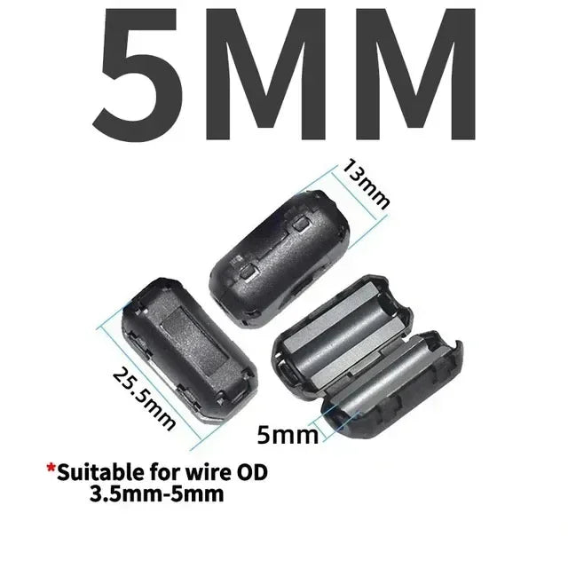 20PCS 3.5/5/7/9/13mm Ring Core Ferrite Bead Clamp Choke Coil EMI RFI Noise Filter Clip Snap Cable for Black Magnetic Snap-on