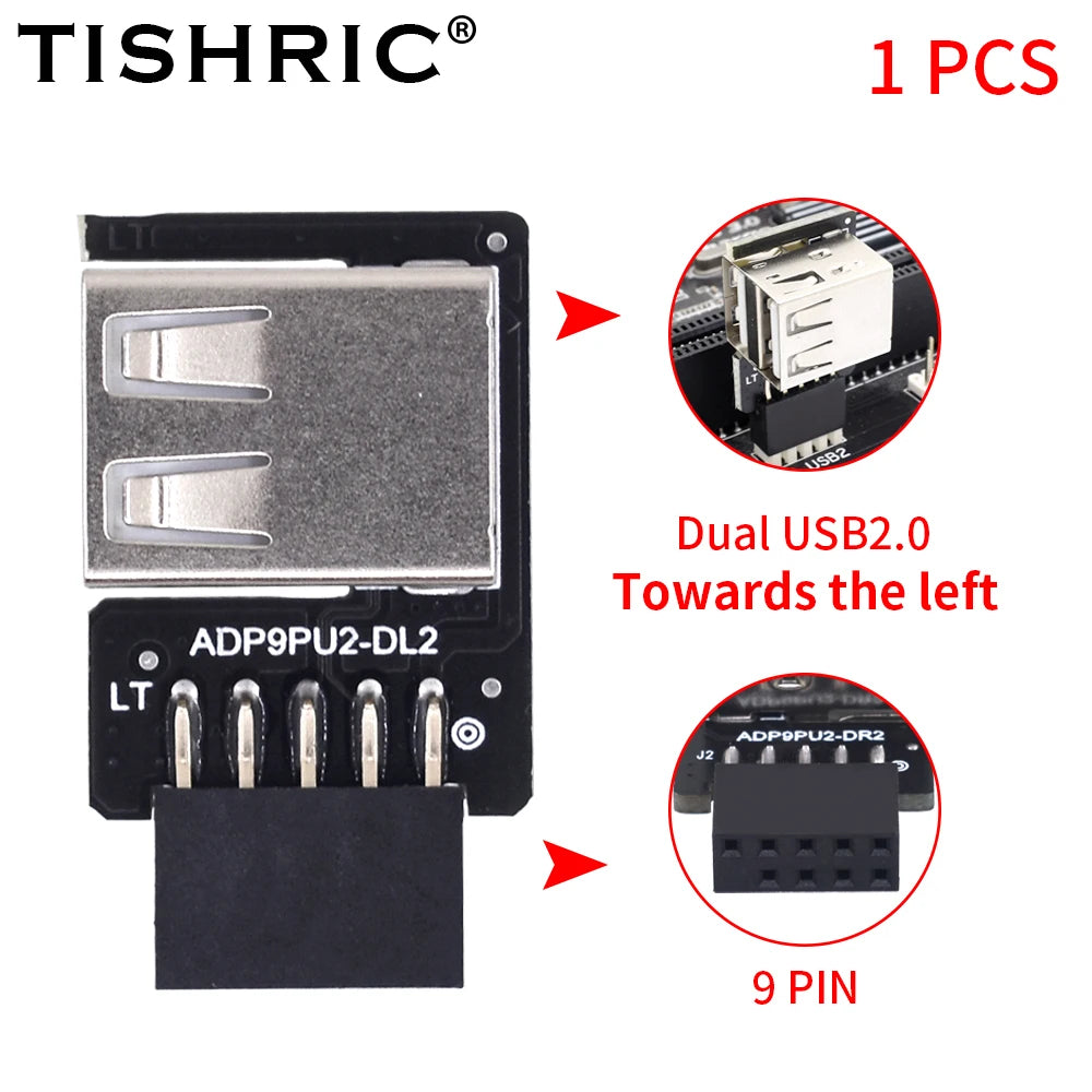 TISHRIC 9Pin To 2 Ports USB 2.0 Expansion Card USB 2.0 Motherboard Header 9pin to 2 Ports USB 2.0 Dual USB A 9 Pin Female Adapt