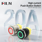 FILN 22mm 20A Stainless Steel Push Button Switch Waterproof IP66 High Current 12V/24V/110V/220V Auto Marine Industrial Control