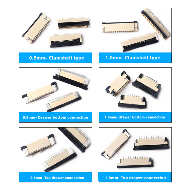 50Pcs/lot FFC FPC Connector 0.5mm 1.0mm 4P/6P/8P/10P/12/14/16/20/24/30/32/40P Pin Flip Type Ribbon Flat Connector Bottom Contact