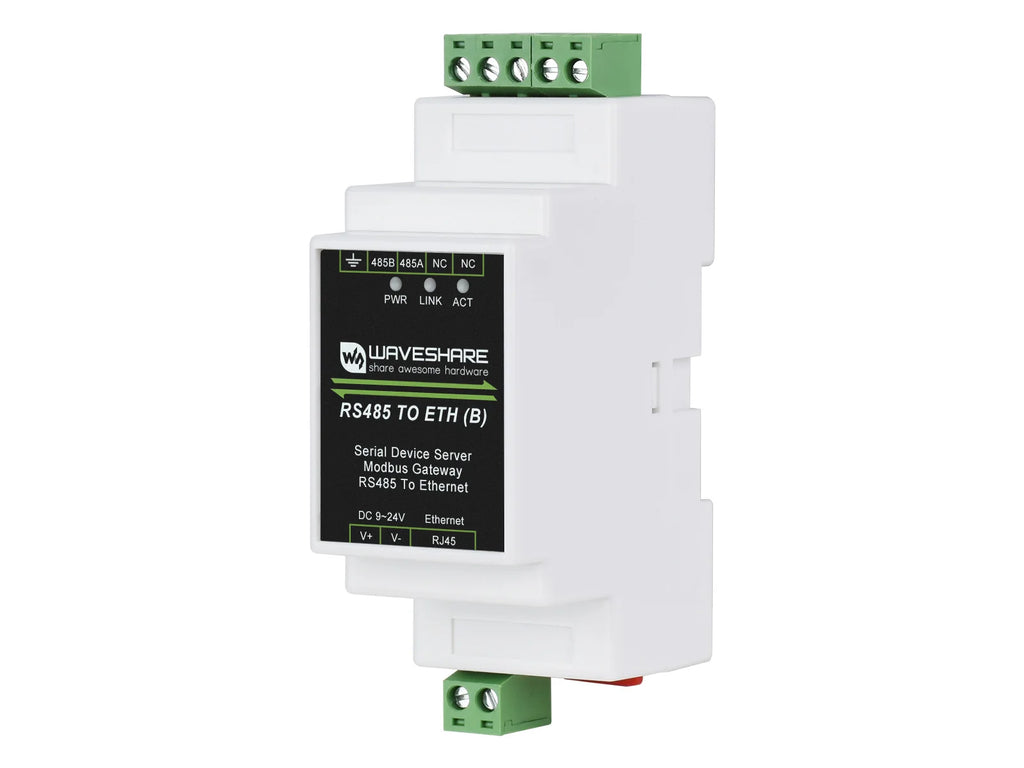 Waveshare 2pcs/lot Industrial Modbus RS485 Serial Server, RS485 to RJ45 Ethernet, TCP/IP to Serial, Rail-Mount, POE function